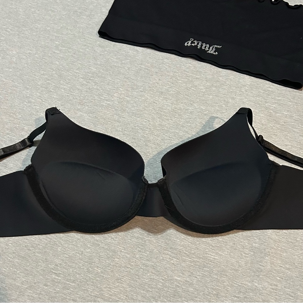Juicy Couture Rhinestone Logo Bra & Boyshort Set Black Y2K 34C M - Picture 2 of 8